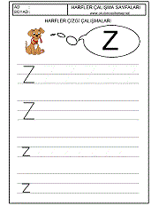 okul öncesi harfler çizgi çalışmaları z harfi